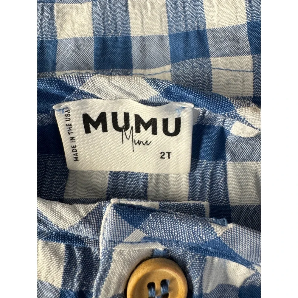 Mumu Mini Tate‎ Shirt Boys 2T Blue White Gingham Henley Short Sleeve